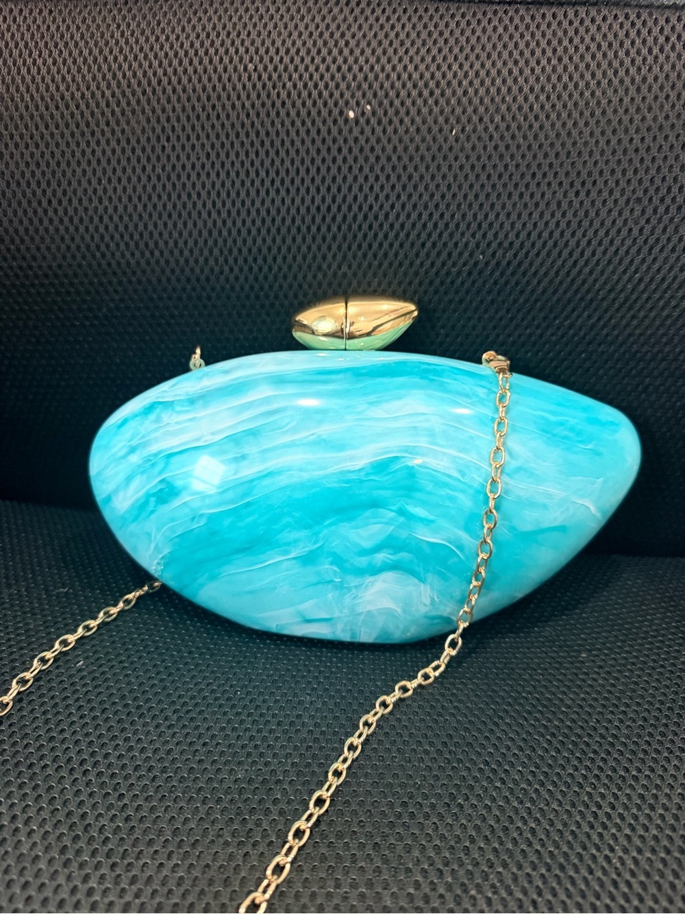 Turquoise Resin Evening Clutch with Gold Chain